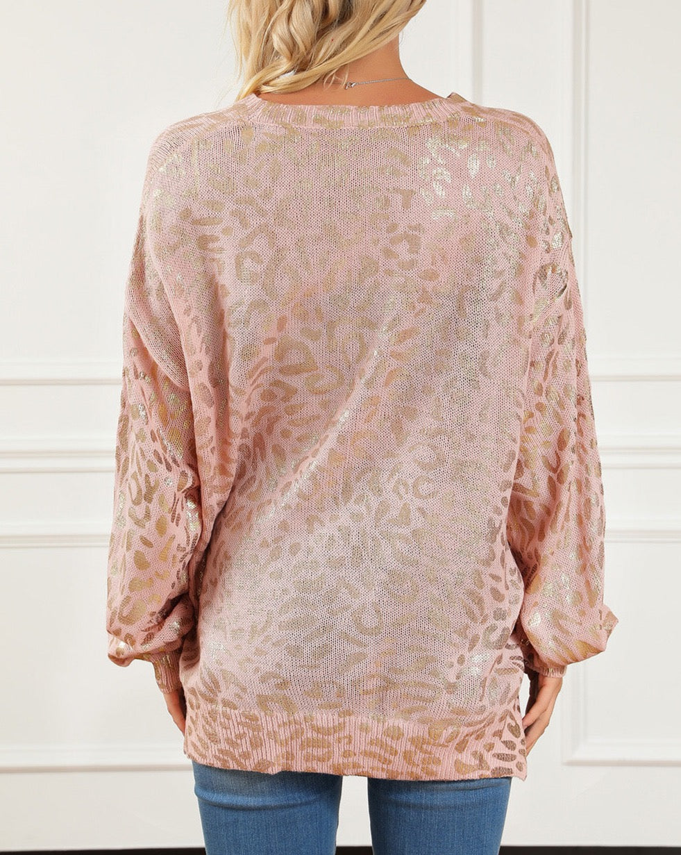 Metallic Leopard Puff Sleeve Sweater