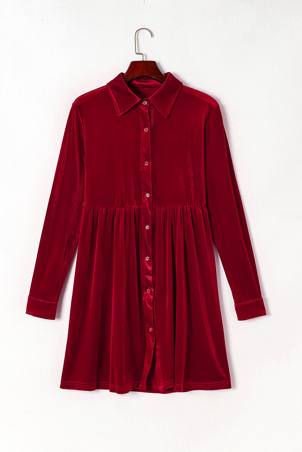 Valentine Velvet Ruffle Buttoned Long Sleeve Dress