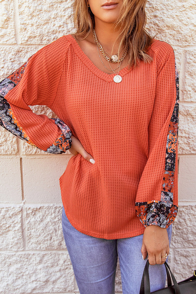 Floral Colorblock Waffle Knit Top
