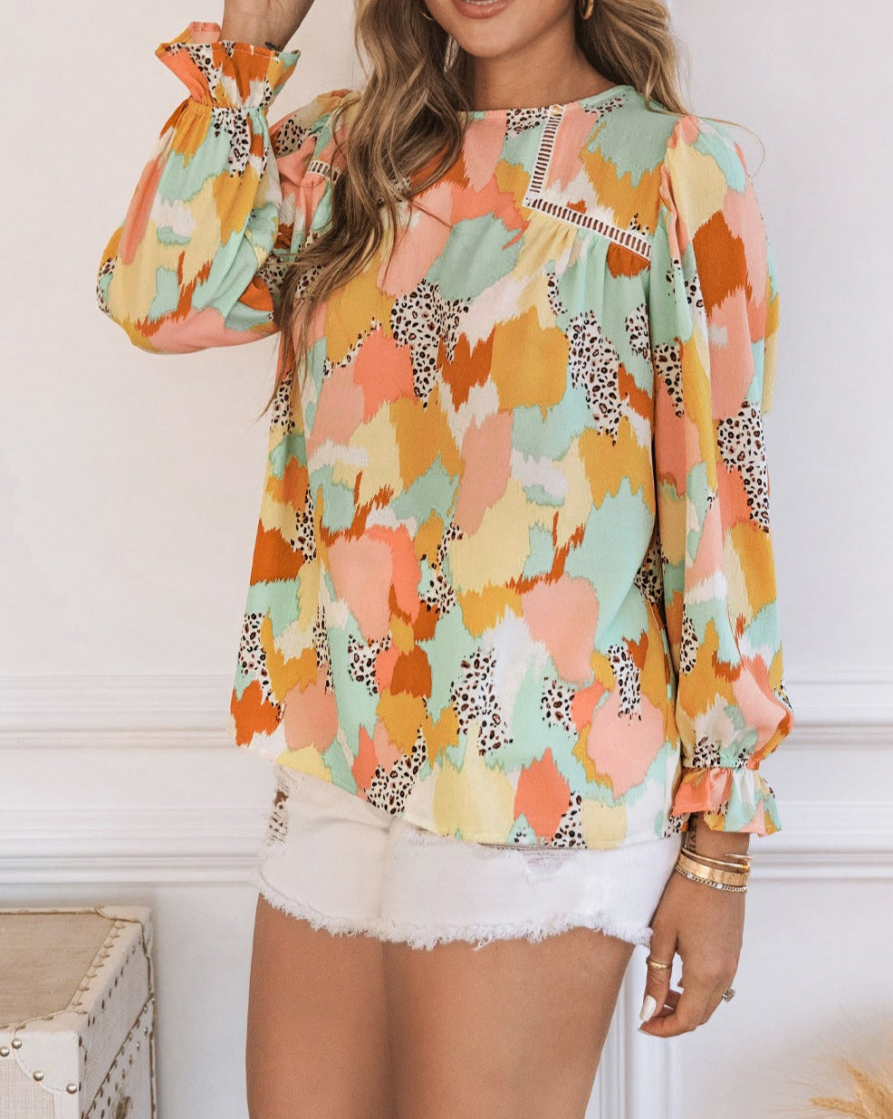 Abstract Leopard Long Sleeve Blouse