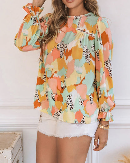 Abstract Leopard Long Sleeve Blouse