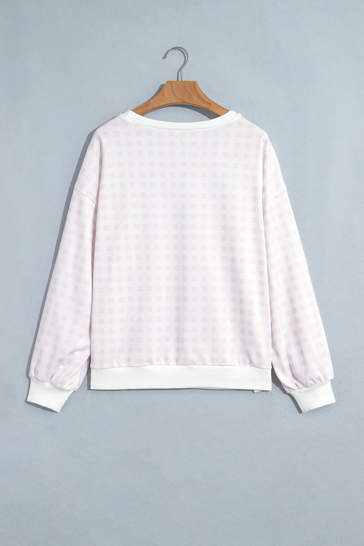 Gingham Round Neck Drop Shoulder Sweatshirt