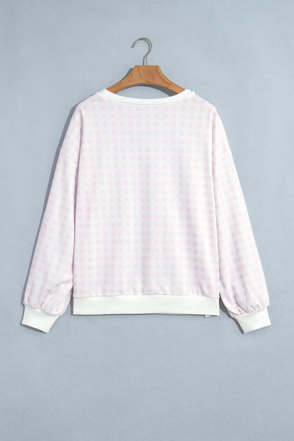 Gingham Round Neck Drop Shoulder Sweatshirt