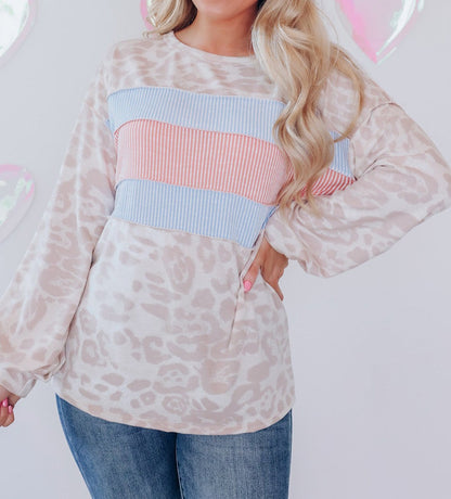 Colorblock Leopard Long Sleeve Top