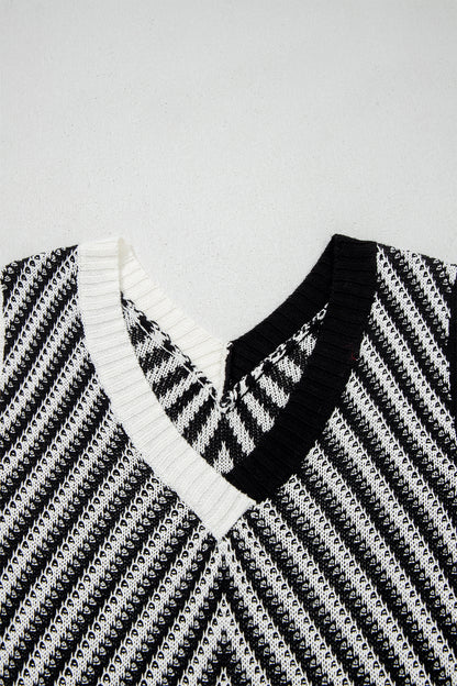 Chevron Contrast V-Neck Sleeveless Sweater Top