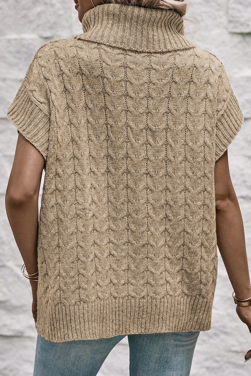 Cable Short Sleeve Turtleneck Sweater