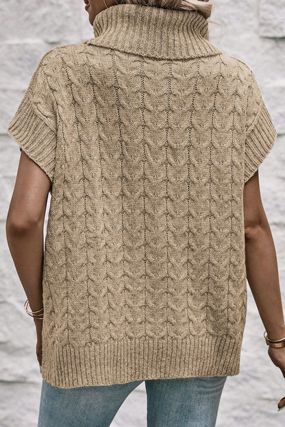 Cable Short Sleeve Turtleneck Sweater