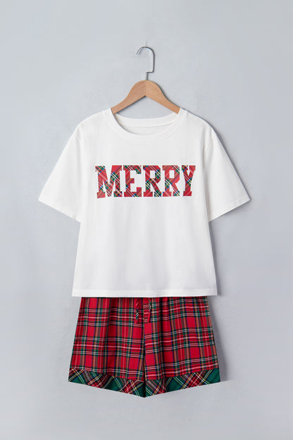 Christmas Plaid MERRY Graphic Top & Shorts Set