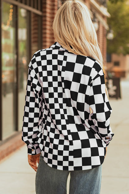Checker Flap Pocket Button Front Shacket