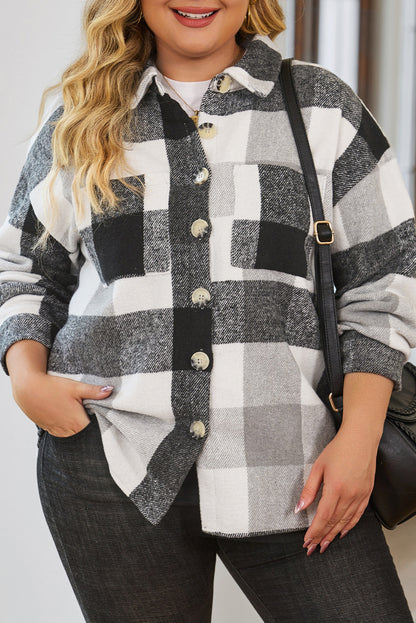 Plus Size Checker Button-Up Shacket