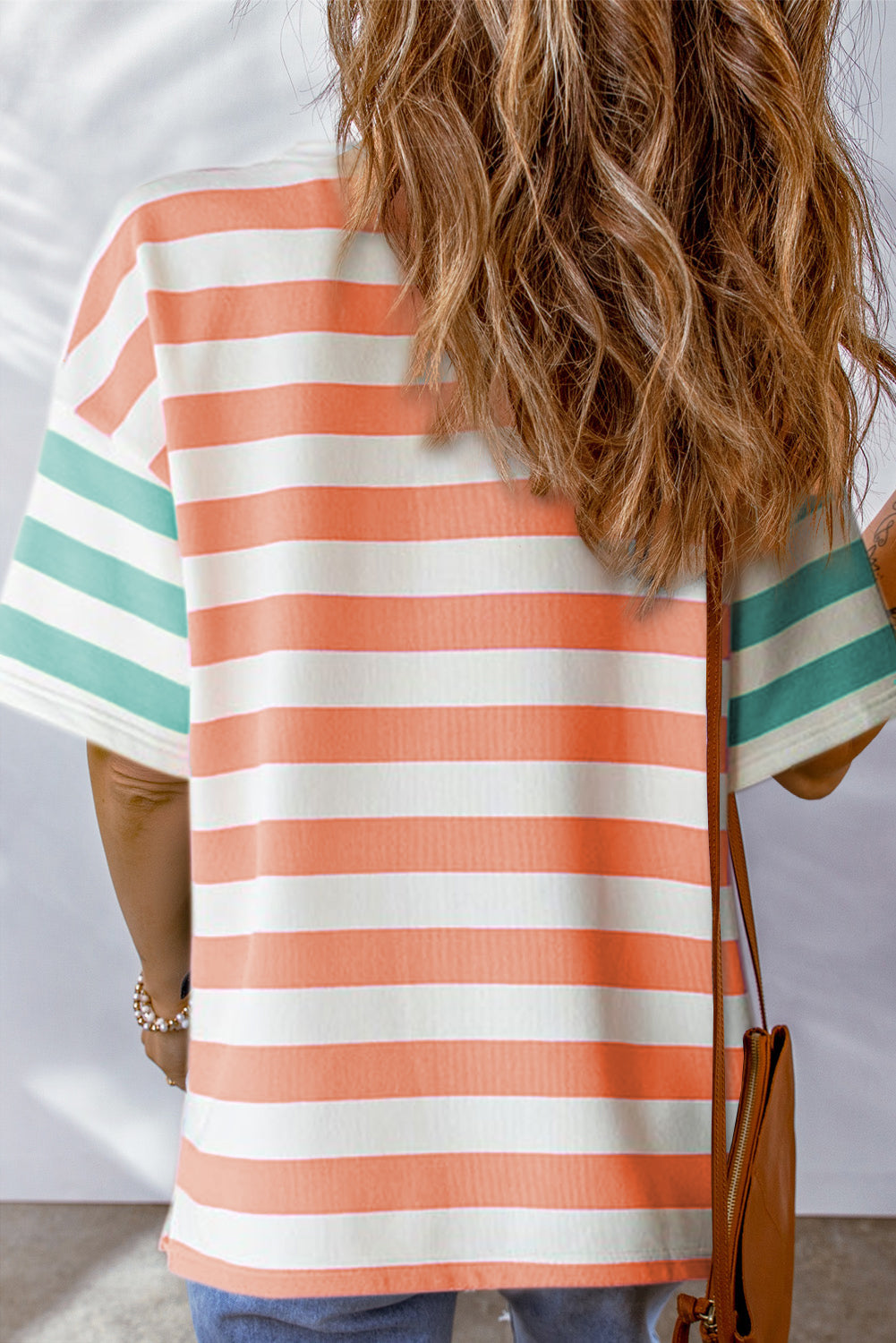 Stripe Contrast Drop Sleeve T-Shirt