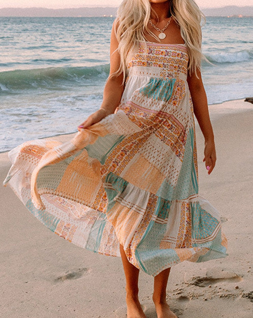 Boho Floral Square Neck Sundress