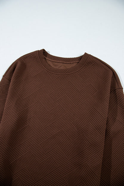 Solid Textured Round Neck Drop Shoulder Sweatshirt