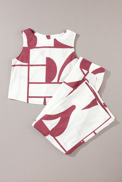 Abstract Buttoned Vest and Pants Set