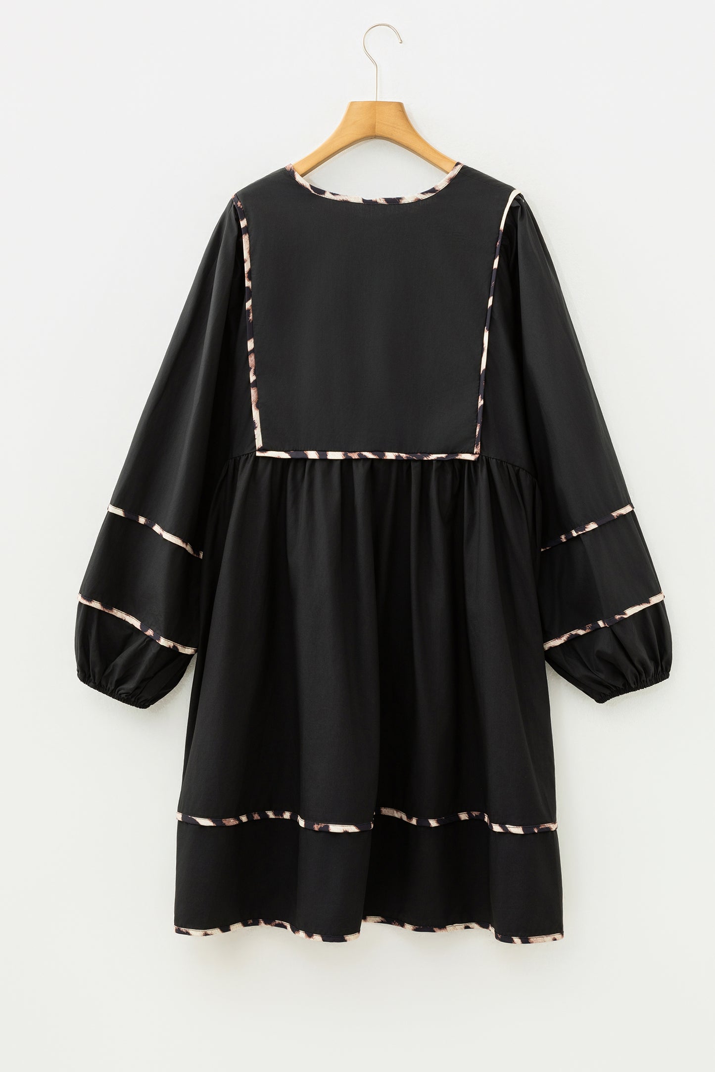 Plus Size Leopard Contrast Trim Tie-Neck Mini Dress