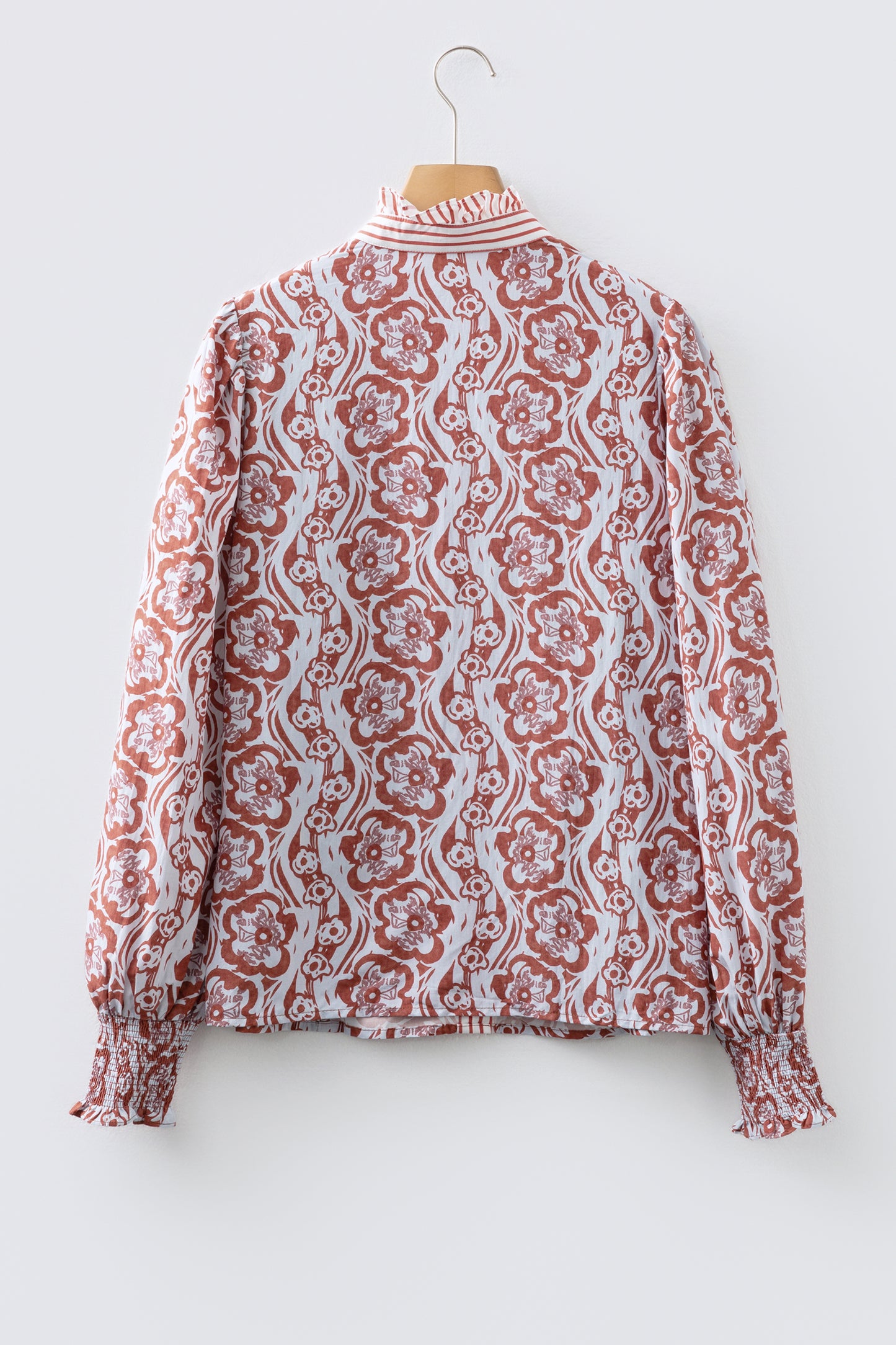 Floral Stripe Frilled Trim Long Sleeve Shirt