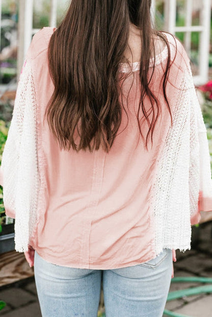 Floral Lace Crochet Batwing Sleeve Blouse