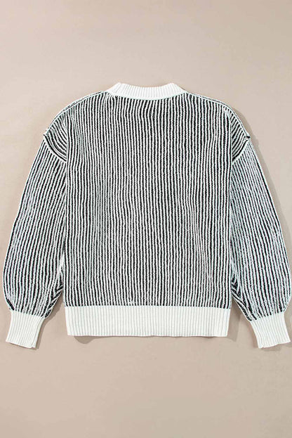 Stripe Contrast Trim Sweater