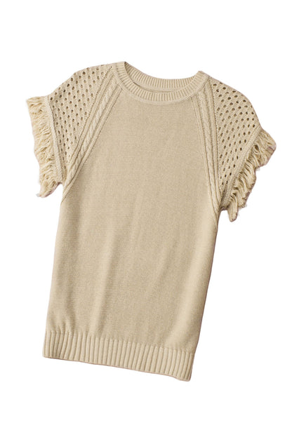 Hollowed Fringe Short Sleeve Sweater