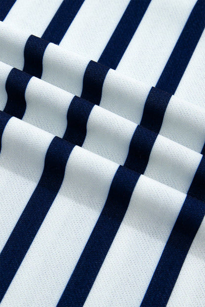 Stripe Ribbed Trim Stand Neck Long Sleeve Sweatshirt