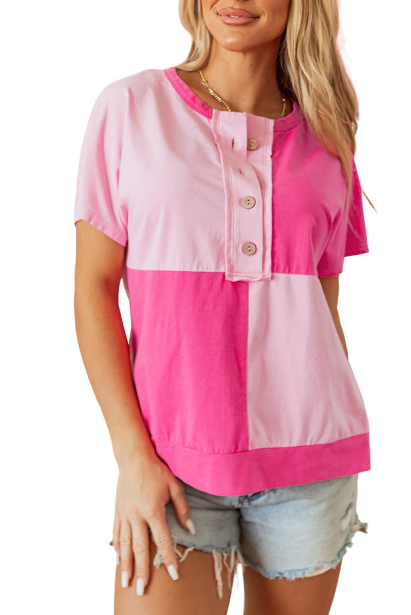 Colorblock Half Buttoned T-Shirt