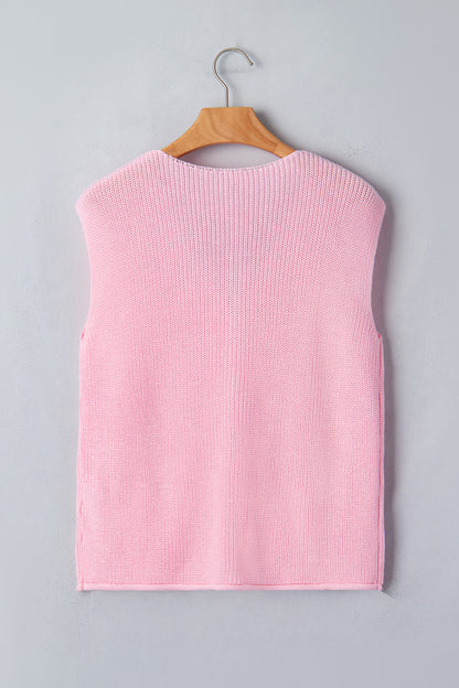 Solid Button Front V-Neck Sweater Knit Vest