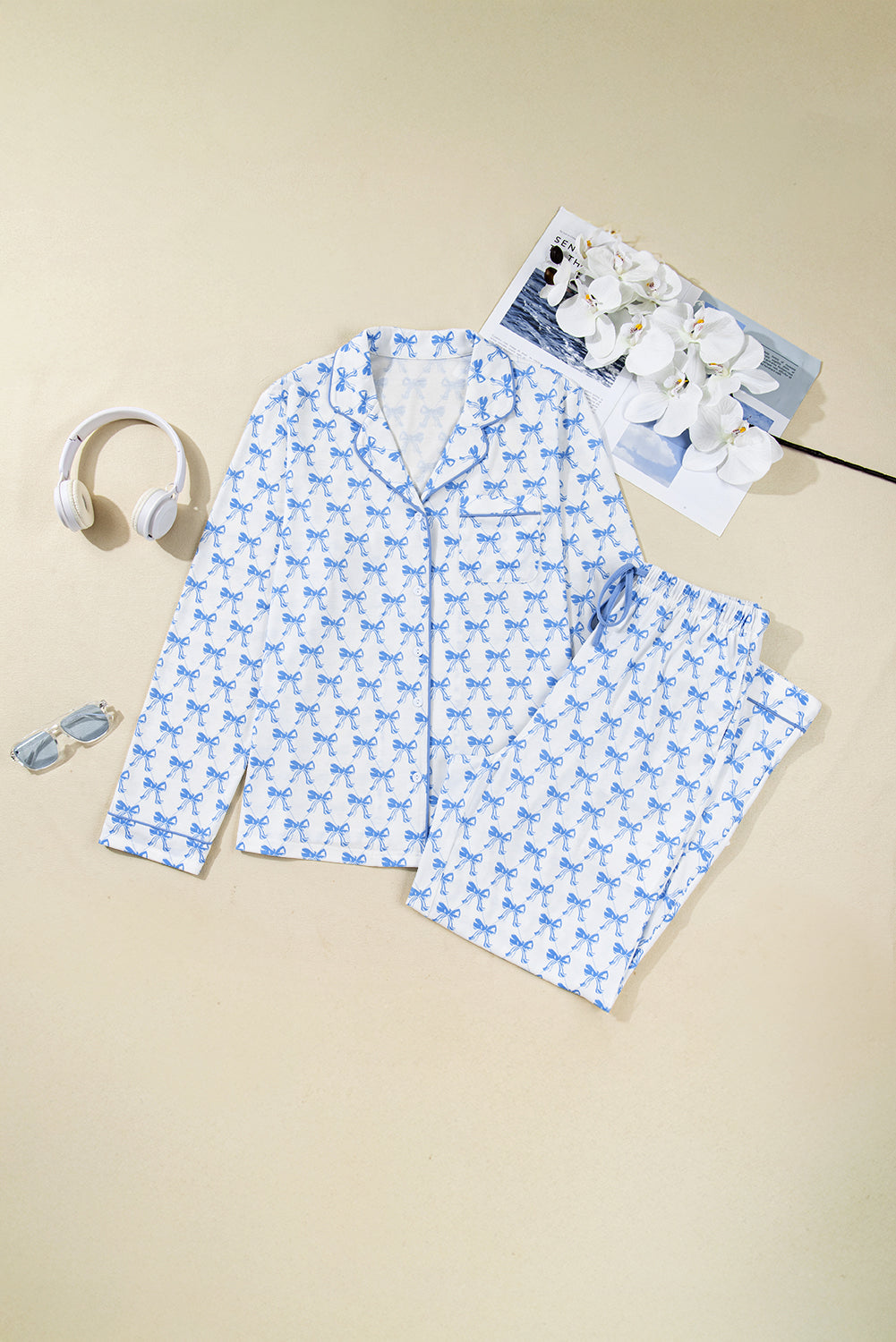 Bow Tie Shirt and Pants Pajama Set