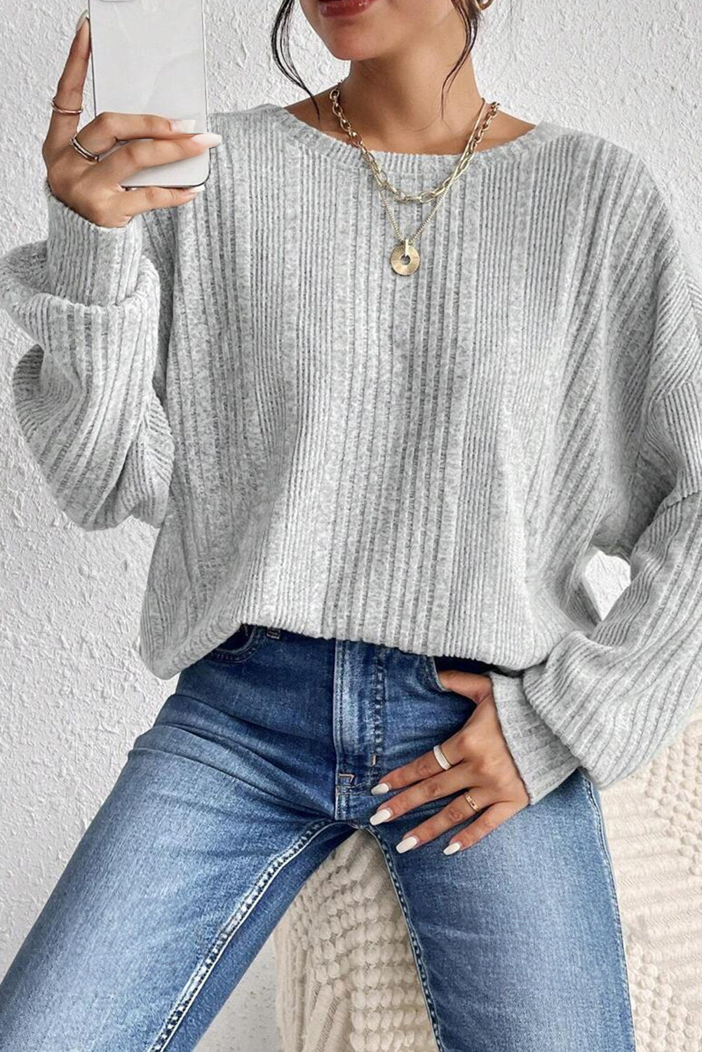 Textured Backless Long Sleeve Top