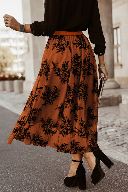 Floral Embroidered Mesh Maxi Skirt