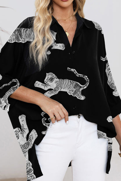 Tiger 3/4 Sleeve Oversized Shirt