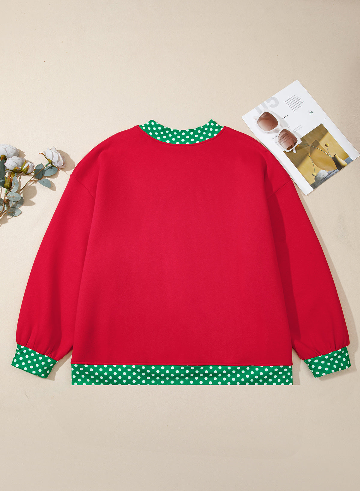 Plus Size Polka Dot Contrast Trim Mock Neck Sweatshirt