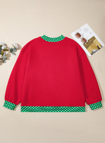 Plus Size Polka Dot Contrast Trim Mock Neck Sweatshirt
