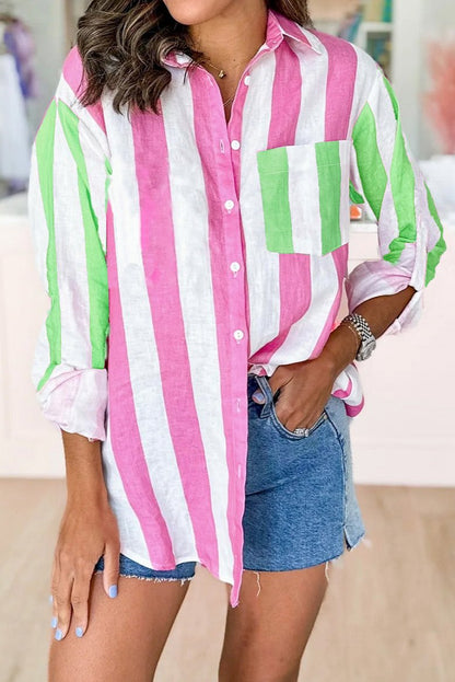 Stripe Colorblock Buttoned Shirt