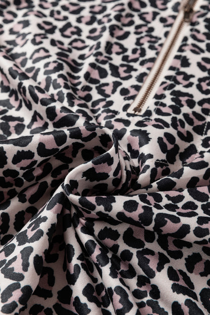 Leopard Half Zip Long Sleeve Blouse