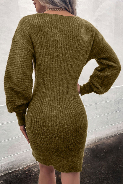 Solid Bodycon V-Neck Sweater Dress