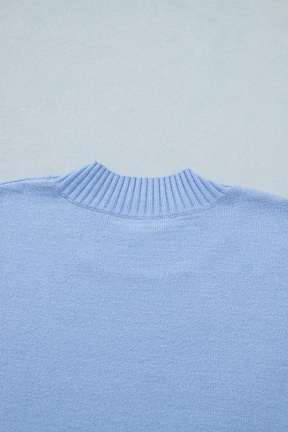 Solid Ruffle Sleeve Round Neck Ribbed Sweater