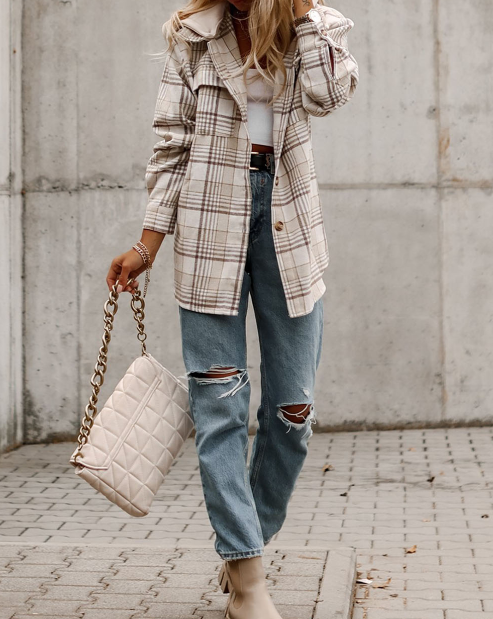 Plaid Removable Hood Buttoned Shacket