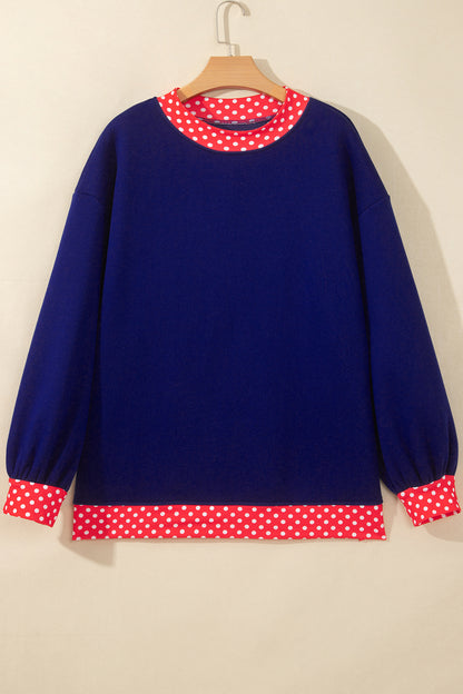 Polka Dot Contrast Trim Mock Neck Sweatshirt