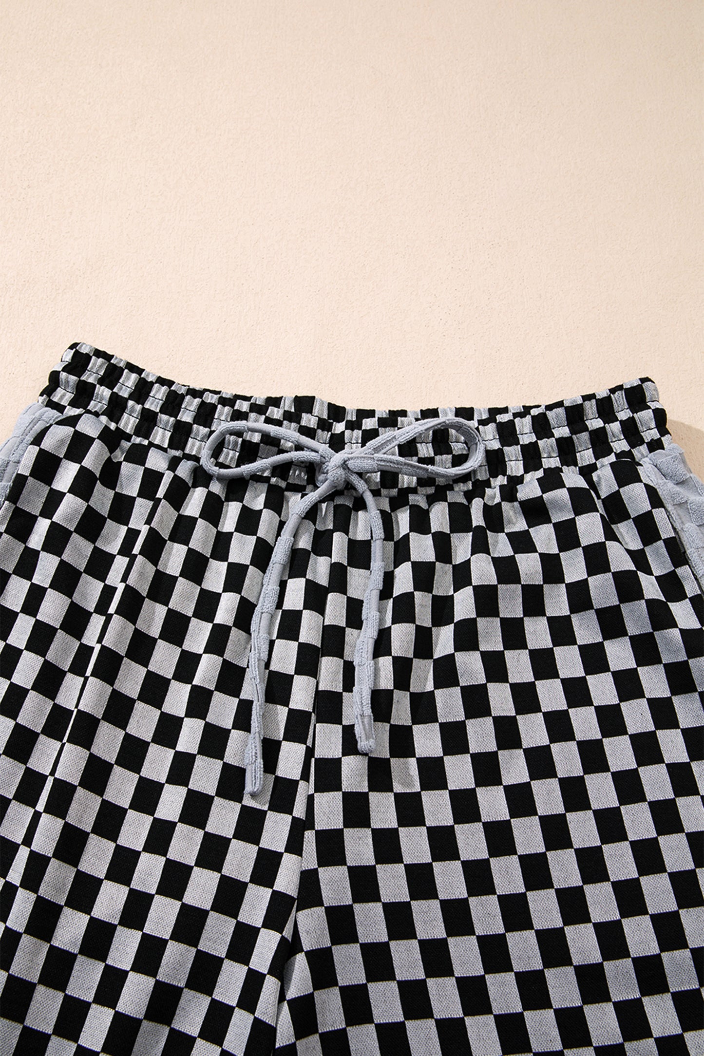 Checker Textured Patchwork Drawstring Waist Pants