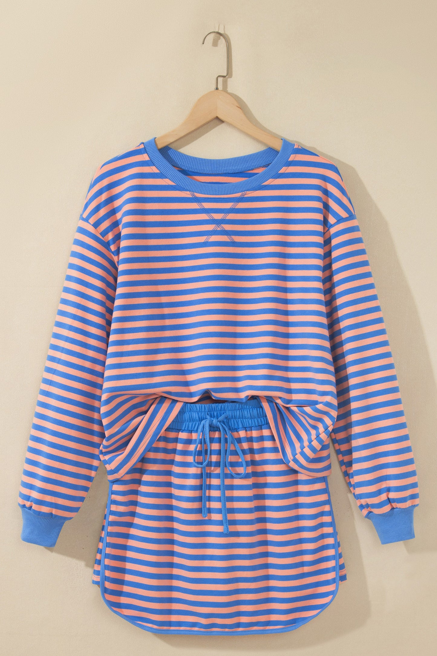 Stripe Long Sleeve Pullover & Drawstring Skort Set