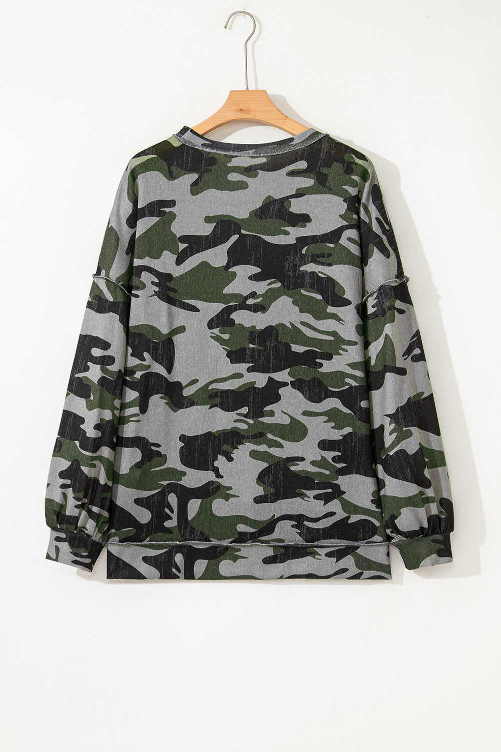 Camo Reverse Seam Drop Shoulder Sweatshirt