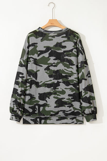 Camo Reverse Seam Drop Shoulder Sweatshirt