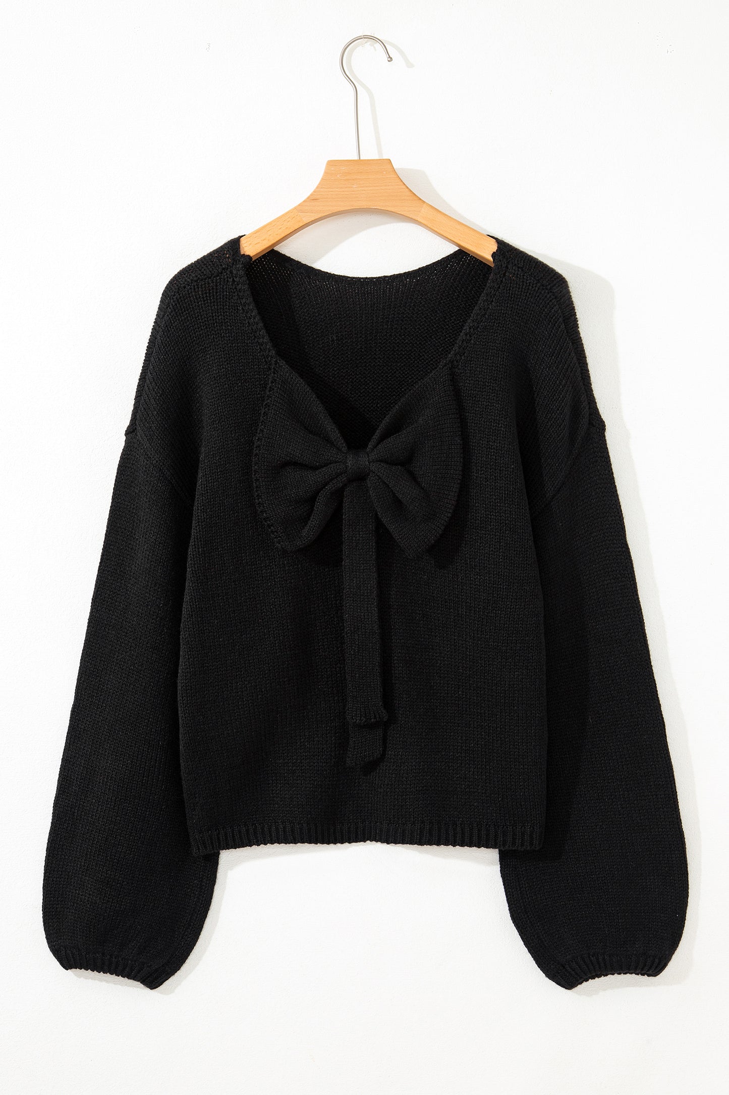 Bow Tie Backless Bubble Sleeve Sweater