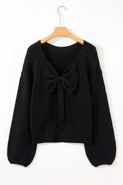 Bow Tie Backless Bubble Sleeve Sweater