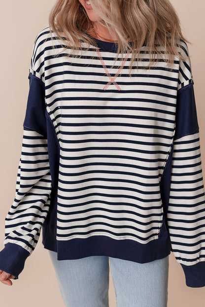 Stripe Colorblock Reverse Seam Sweatshirt