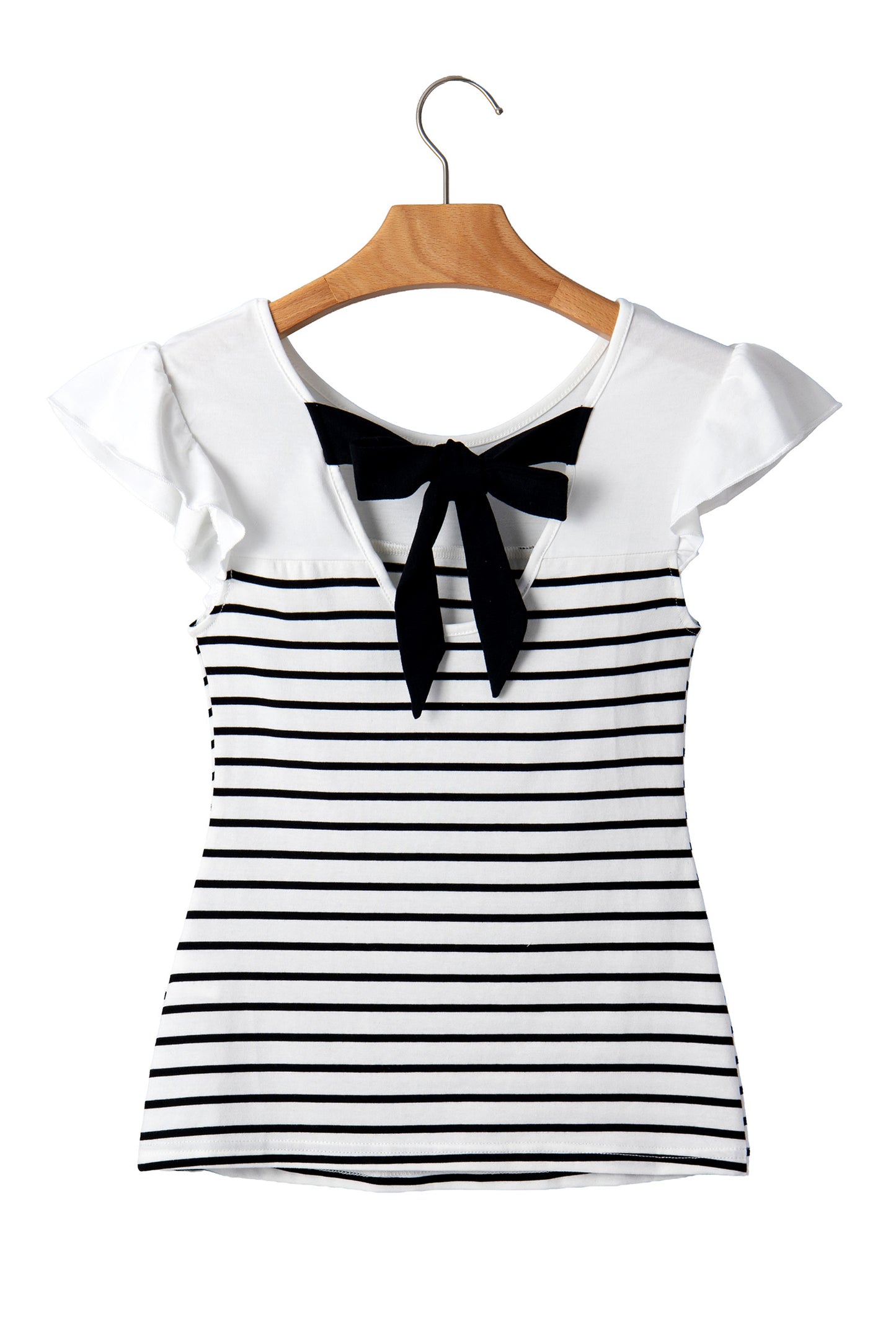 Stripe Contrast Bow Tie Back Ruffle Tank Top