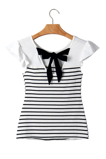 Stripe Contrast Bow Tie Back Ruffle Tank Top