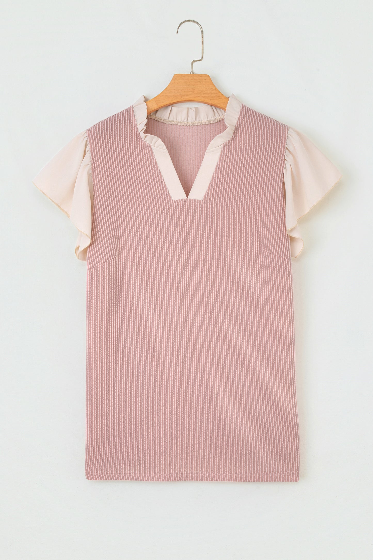 Plus Size Corded Ruffle Sleeve Frilled V-Neck Blouse