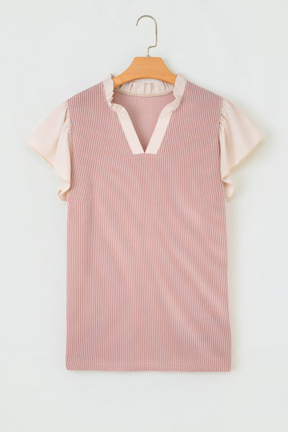 Plus Size Corded Ruffle Sleeve Frilled V-Neck Blouse