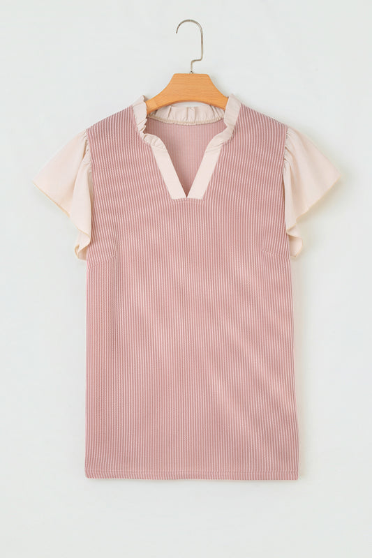 Plus Size Corded Ruffle Sleeve Frilled V-Neck Blouse